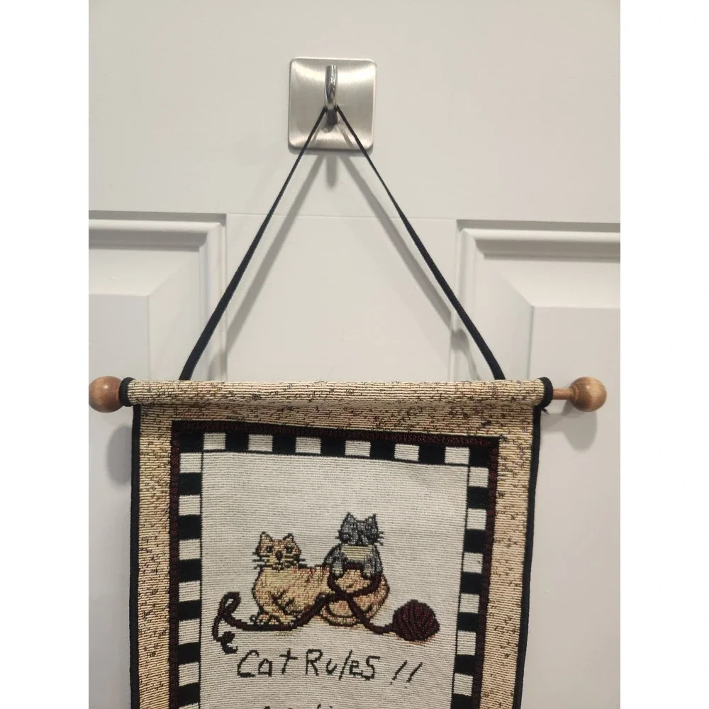 Vtg Linda Spivey Cat Rules Hanging Wall Tapestry Cottagecore Country 8.5